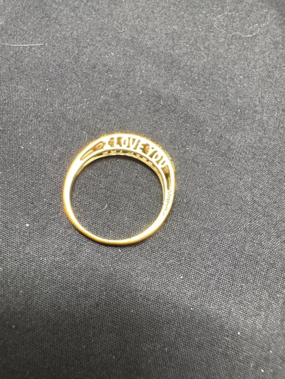 Vintage Gold Plated Multicolor Rhinestone Band Ring With "I Love You" Engraving